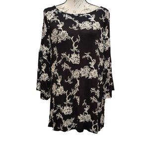 Karen Kane Womens Silk Tunic Top Large Floral Embroidered Bell Sleeve Lagenlook‎